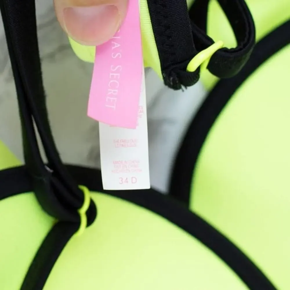 Victoria's Secret Colorblock Fabulous Top Blue/Gray Neon Yellow Bikini Top 34D - Picture 4 of 4